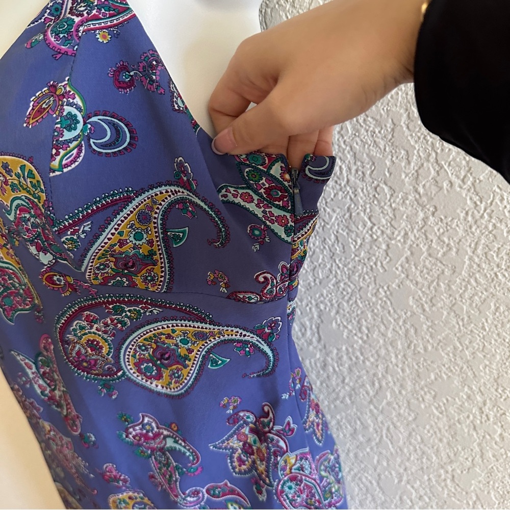 Express Blue Periwinkle Purple Paisley Print Retro Vintage Slip Lace Midi Dress - Picture 3 of 6